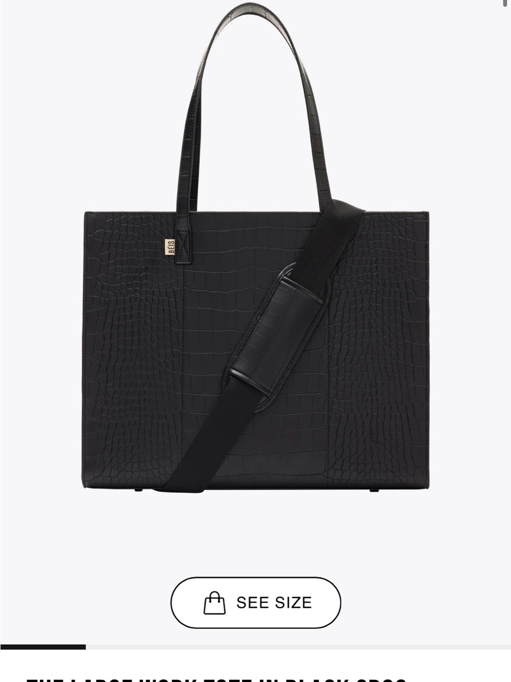 BEIS Black Croc-Embossed Laptop Tote + Case with Detachable Strap